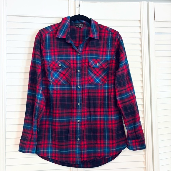 Eddie Bauer Red and Blue Plaid Flannel Button Down Long Sleeve Women’s Small S - Picture 1 of 4